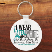 CERVICAL CANCER Blauwgroen White for Fighters Surv Sleutelhanger (Voorkant)
