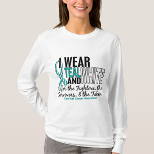 CERVICAL CANCER Blauwgroen White for Fighters Surv T-shirt