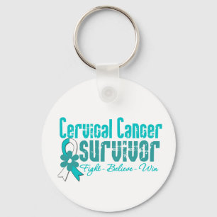 Cervicale kanker Survivor Flower Ribbon Sleutelhanger