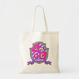 Cerys knight shield C name roze paarse bibliotheek Tote Bag