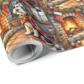 Cesky Terrier Fireplace with Christmas Lights Cadeaupapier (Rol Hoek)