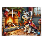 Cesky Terrier Fireplace with Christmas Lights Groot Cadeauzakje (Voorkant)
