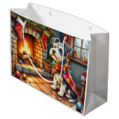 Cesky Terrier Fireplace with Christmas Lights Groot Cadeauzakje (Achterkant Gekanteld)