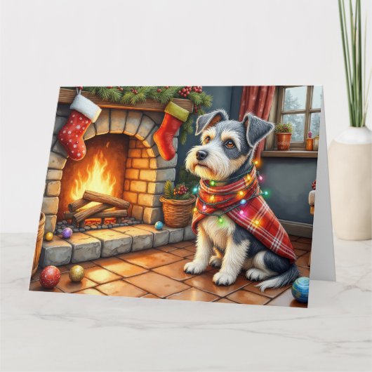Cesky Terrier Fireplace with Christmas Lights Kaart (Voorkant)