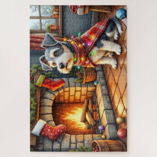 Cesky Terrier Fireplace with Christmas Lights Legpuzzel (Verticaal)