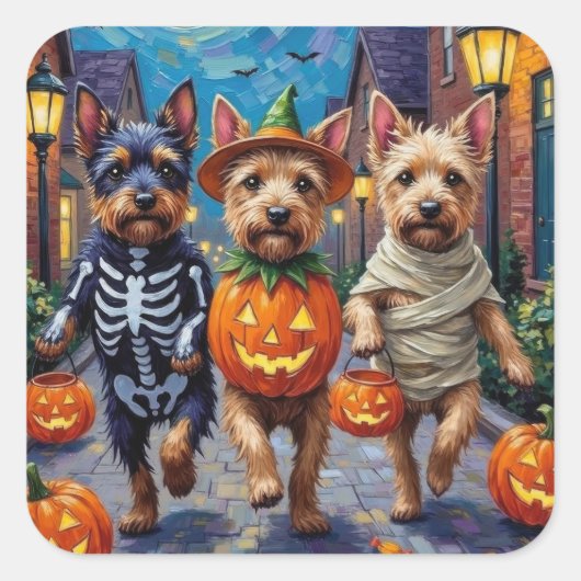 Cesky Terrier Trick-or-Treating Halloween kostuum Vierkante Sticker (Voorkant)