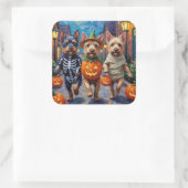 Cesky Terrier Trick-or-Treating Halloween kostuum Vierkante Sticker (Tas)