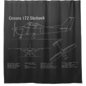 Cessna 172 Skyhawk - Blauwdruk Plannen PD Douchegordijn (Voorkant)