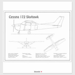 Cessna 172 Skyhawk - Vliegtuigblauwdruk Plannen BD Sticker