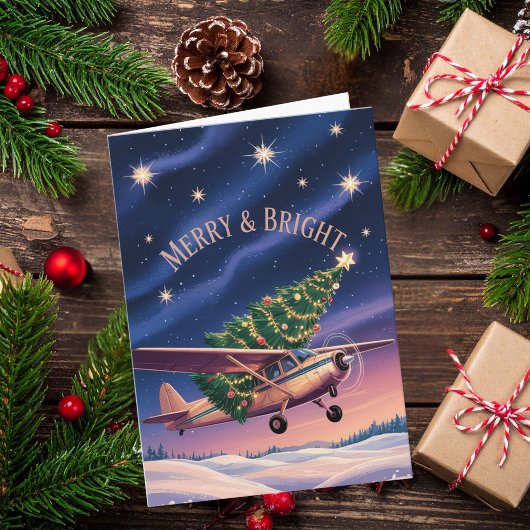 Cessna Airplane carries Christmas Tree Photo Funny Kaart