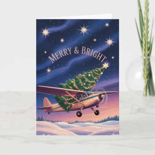 Cessna Airplane carries Christmas Tree Photo Funny Kaart (Voorkant)