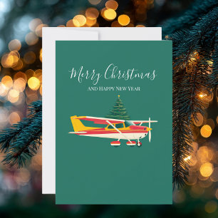 Cessna Vliegtuig draagt Kerstboom Foto Grappig Feestdagenkaart