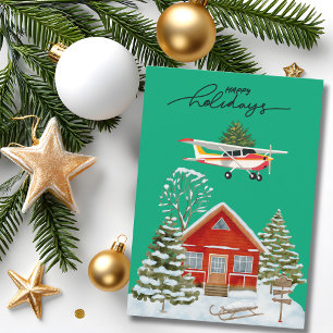 Cessna Vliegtuig vervoert Kerstboom Foto Grappig Feestdagenkaart