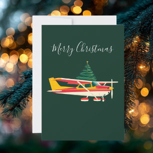 Cessna Vliegtuig vervoert Kerstboom Foto Grappig Feestdagenkaart