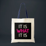 C'Est Ce Qu'Il Est - Sac fourre-tout Motivationnel<br><div class="desc">Découvrez la vie avec ce sac fourre-tout élégant "It Is What It Is" ! Parfait pour transporter vos essentiels, ce sac durable et tendance présente un design audacieux qui résonne avec un état d'esprit positif. Que vous vous rendiez à l'épicerie, à la salle de sport ou à la sortie entre...</div>