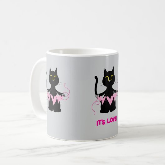 C'EST DE L'AMOUR ! Amusante Mug de chat noir (Devant gauche)