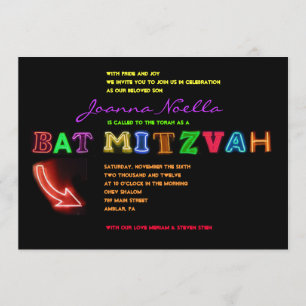 C'EST ÉLECTRIQUE ! Invitation Bat mitzvah NEON SI