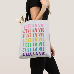C'est La Vie Franse Spreuk Regenboog Typografie Draagtas