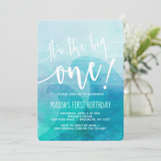 C'est le Big One Wave 1st Birthday Invitation Surf (Debout devant)