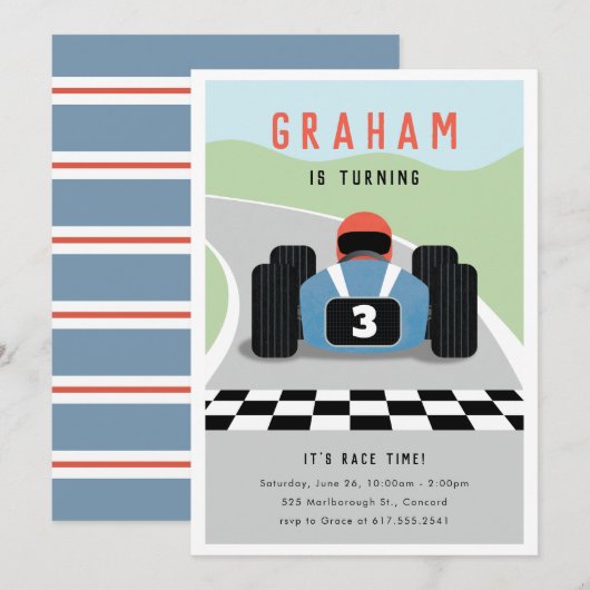 C'est l'heure de la course Anniversaire Invitation (Devant / Derrière)