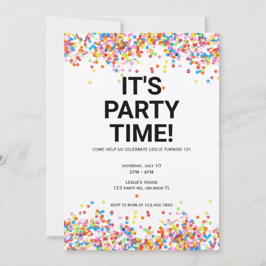 C'est l'heure de la fête Anniversaire Invitation (Devant)