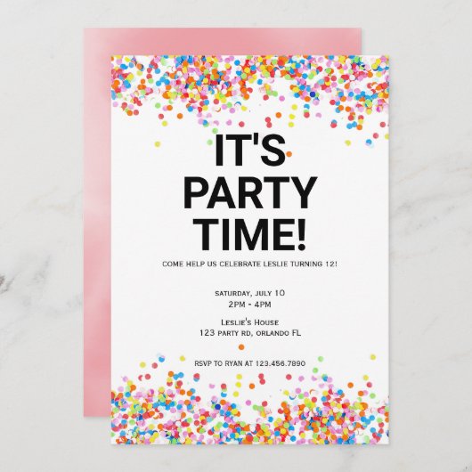 C'est l'heure de la fête Anniversaire Invitation (Devant / Derrière)