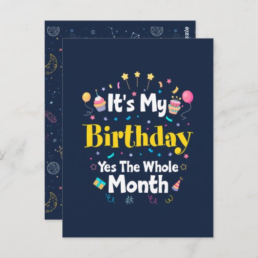 C'est mon anniversaire oui tout le mois Invitation (Devant / Derrière)