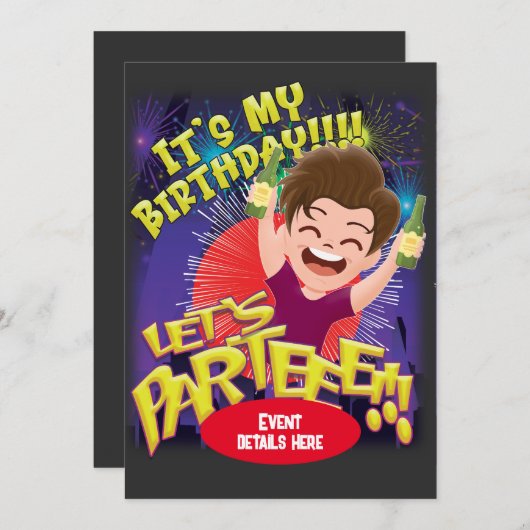 C'est mon anniversaire - Parteeee ! invitation (Devant / Derrière)