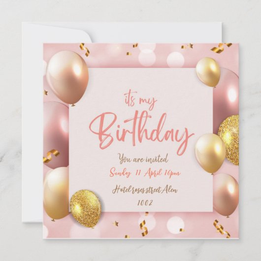 C'est mon invitation d'anniversaire carte rose (Devant)