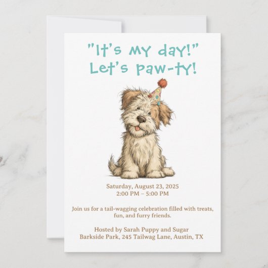 C'est mon jour Invitation pour fête de chien Drôle (Devant)