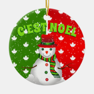 C'EST NOEL Canadian Maple Leaf Snowman Kerstmis Keramisch Ornament