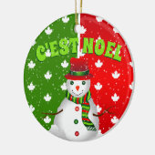 C'EST NOEL Canadian Maple Leaf Snowman Kerstmis Keramisch Ornament (Links)