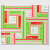 C'est Noel Striped Pattern Merry Kerstmis Cadeaupapier (Vlak)