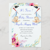 C'est Twin Boys Funny Stork Baby shower Invitation (Devant / Derrière)