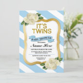 C'est Twins Boys Baby shower Blue Gold Invitation (Debout devant)