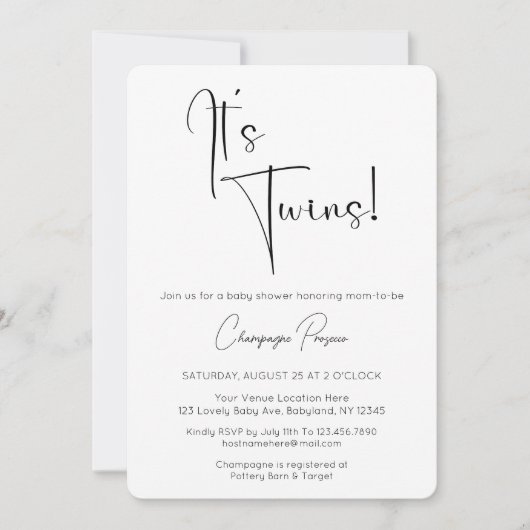C'est Twins Modern Script Baby shower Invitation (Devant)