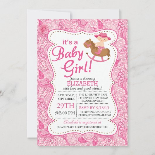 C'est un Baby shower de filles COWGIRL Invitation (Devant)