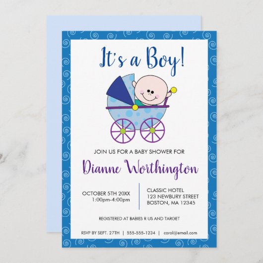 C'est un Baby shower garçon Invitation (Devant / Derrière)