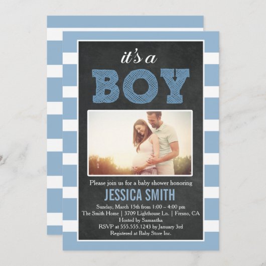 C'est un Baby shower photo garçon Invitation (Devant / Derrière)