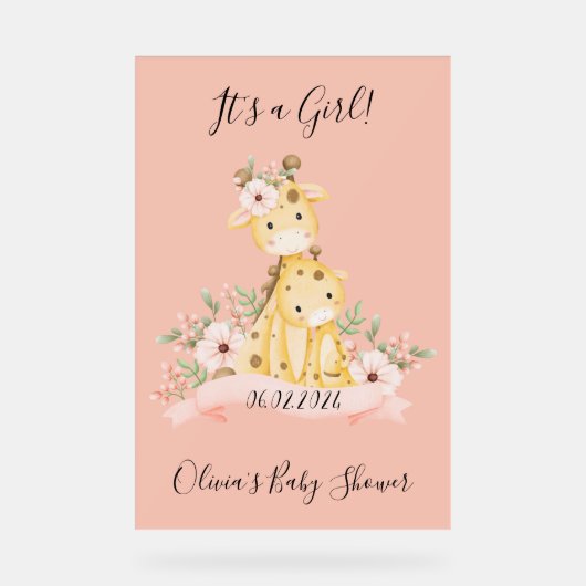 C'est un baby shower rose girafe fleuri (Recto)