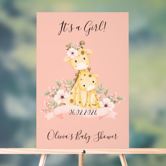 C'est un baby shower rose girafe fleuri (Neutre)