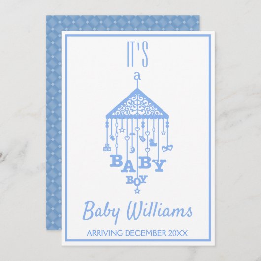 C'est un bébé garçon Faire-part de grossesse bleu (Devant / Derrière)