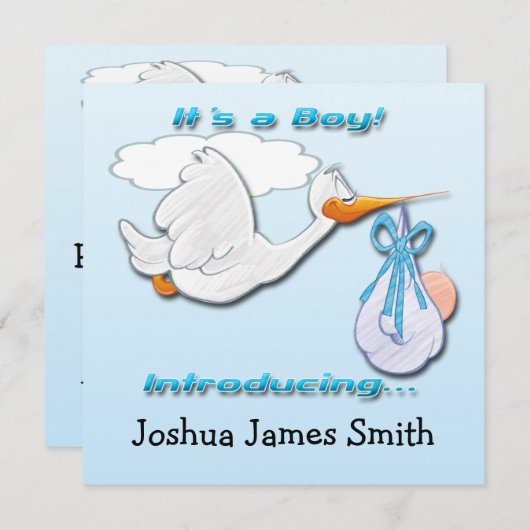 C'est un Faire-part de naissance de cigogne (Devant / Derrière)