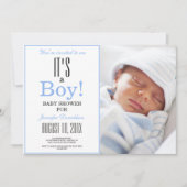 C'est un garçon ! Baby shower bleu - Invitation ph (Devant)