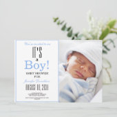 C'est un garçon ! Baby shower bleu - Invitation ph (Debout devant)
