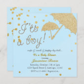 C'EST UN GARÇON Baby shower Bleu & Or Invitation (Devant / Derrière)