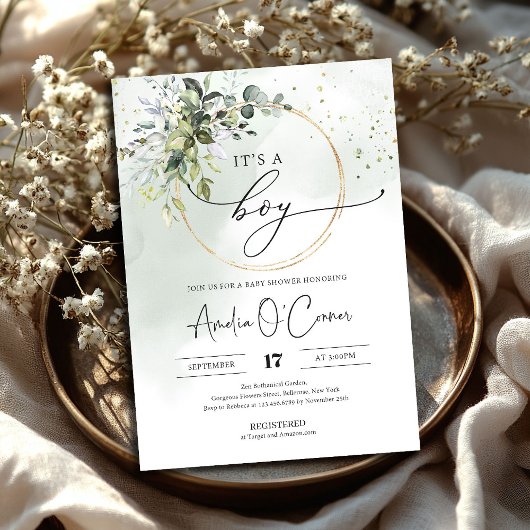 C'est un garçon Baby shower Invitation Verdure Boh