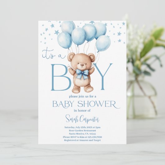 C'est un garçon Bear Baby shower Boy Invitation (Debout devant)