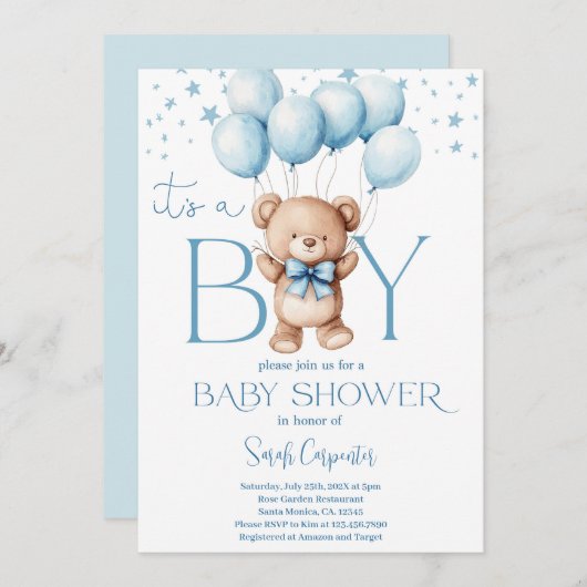 C'est un garçon Bear Baby shower Boy Invitation (Devant / Derrière)