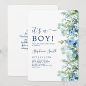C'est un garçon Blue Floral Baby shower Invitation (Devant / Derrière)